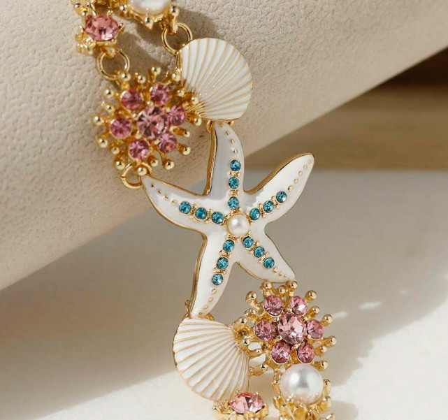Starfish Seashell Bracelet Pearls Nautical Statement Jewelry Beach Charms NEW