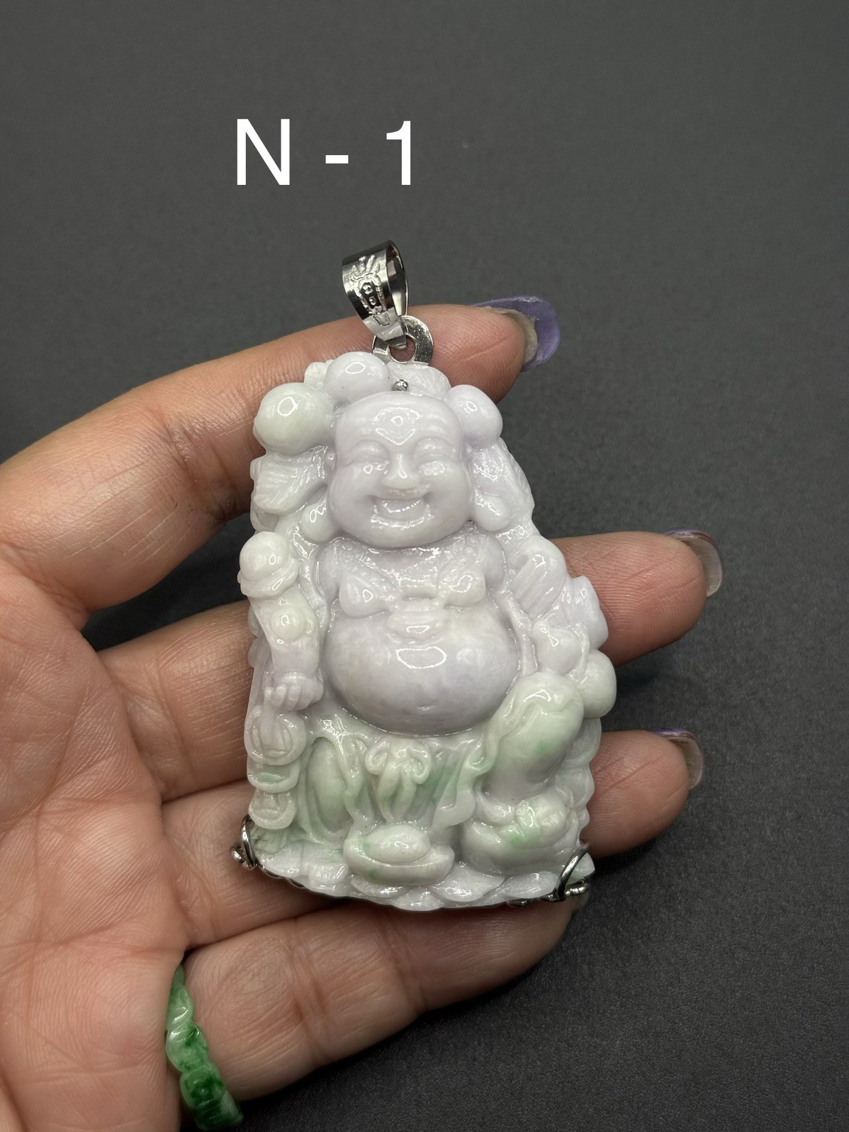 Maitreya laugh buddha Natural Jade natural color Pendant Phật Di Lạc