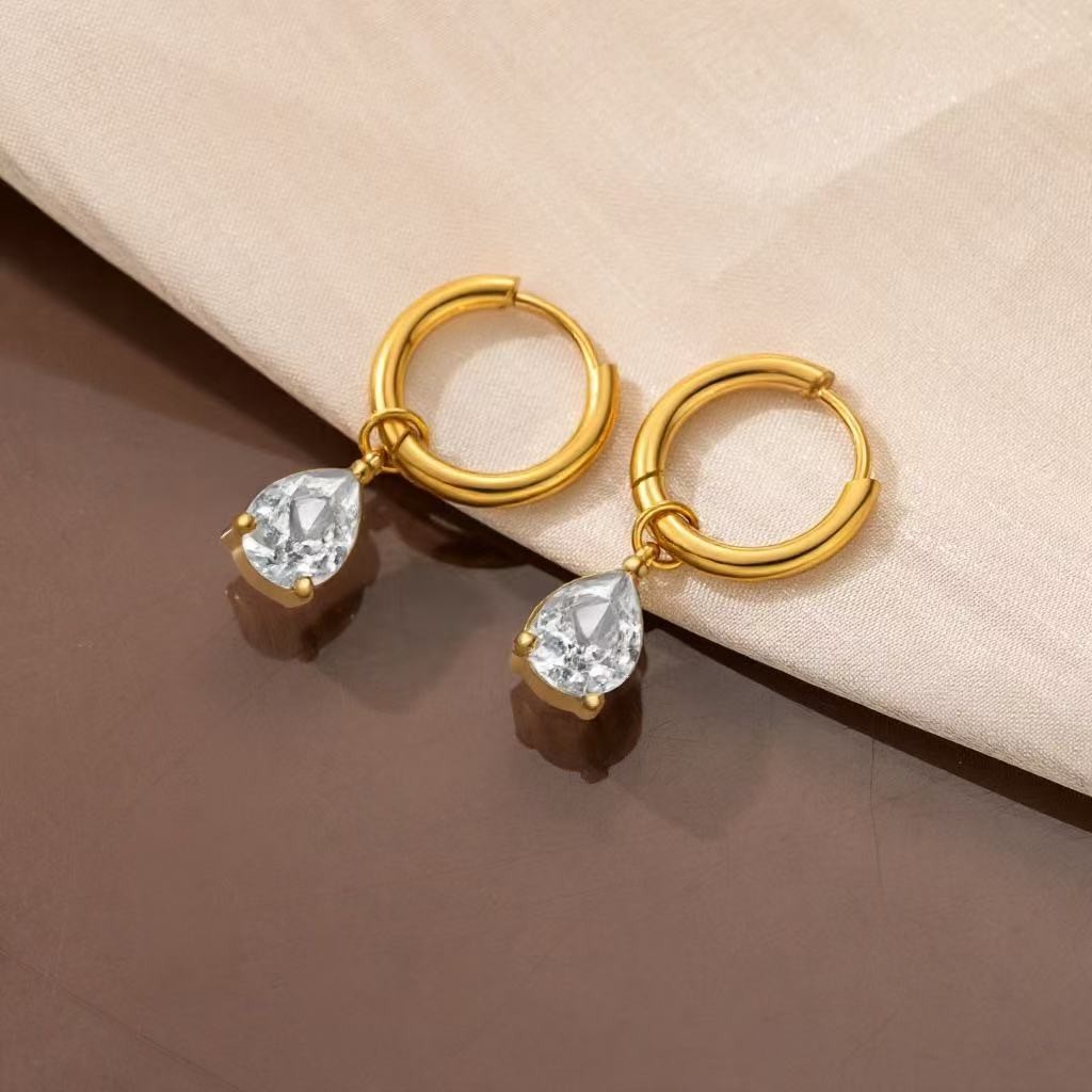 Fashion Women 18k Gold Plated Oval CZ Huggie Earring Stud Drop Dangle