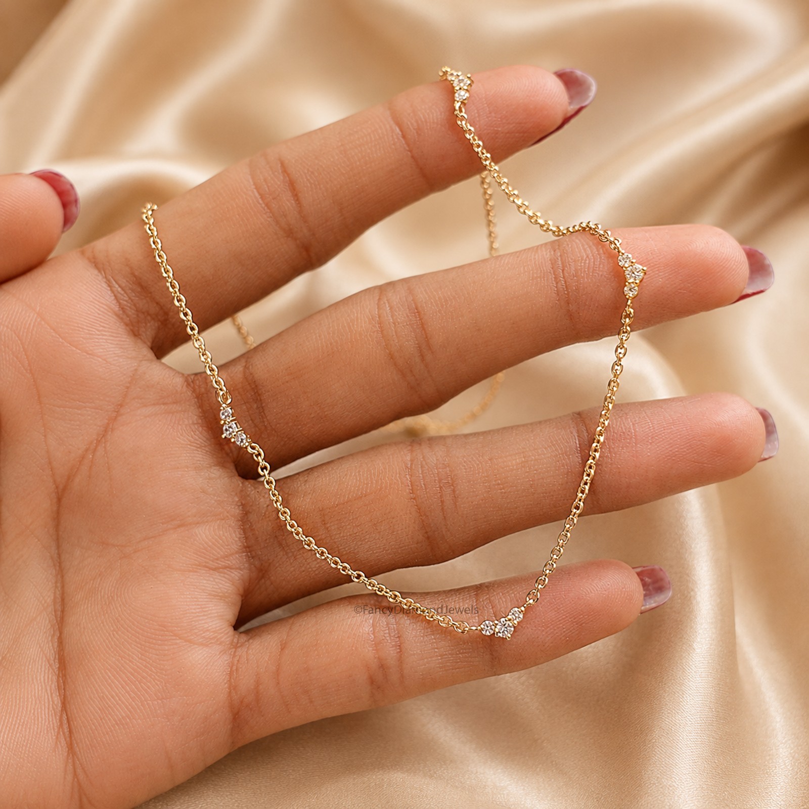 Triangle Cluster Wedding Necklace Adjustable Station Chain Lab Grown Diamond