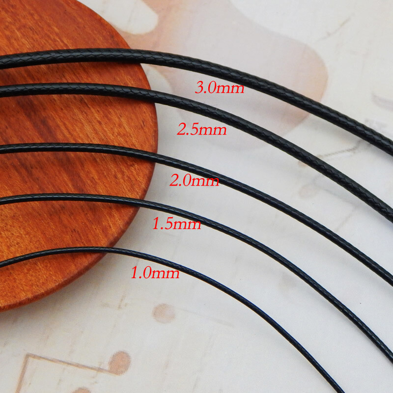 1.0/1.5/2/3/4mm Black Woven Necklace Rope Leather Cord Stainless Steel 40-80cm