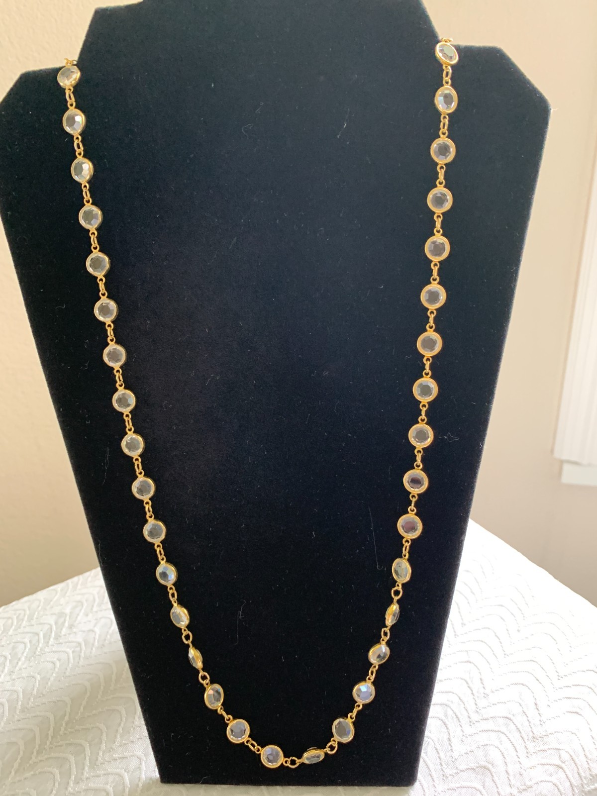 Vintage 1960’s Austrian Crystal 28″ L Gold Chain Necklace USA