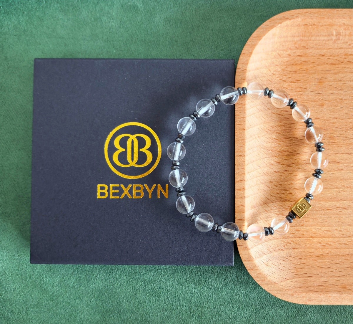Custom Engraved Bracelet Clear Quartz Hematite Beaded Love Jewelry Women Gift