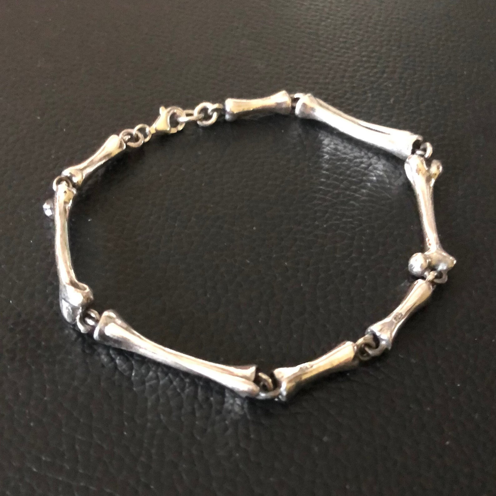 Handcrafted 925 Sterling Silver Bones Bracelet Punk Skeleton Gothic Biker Chain