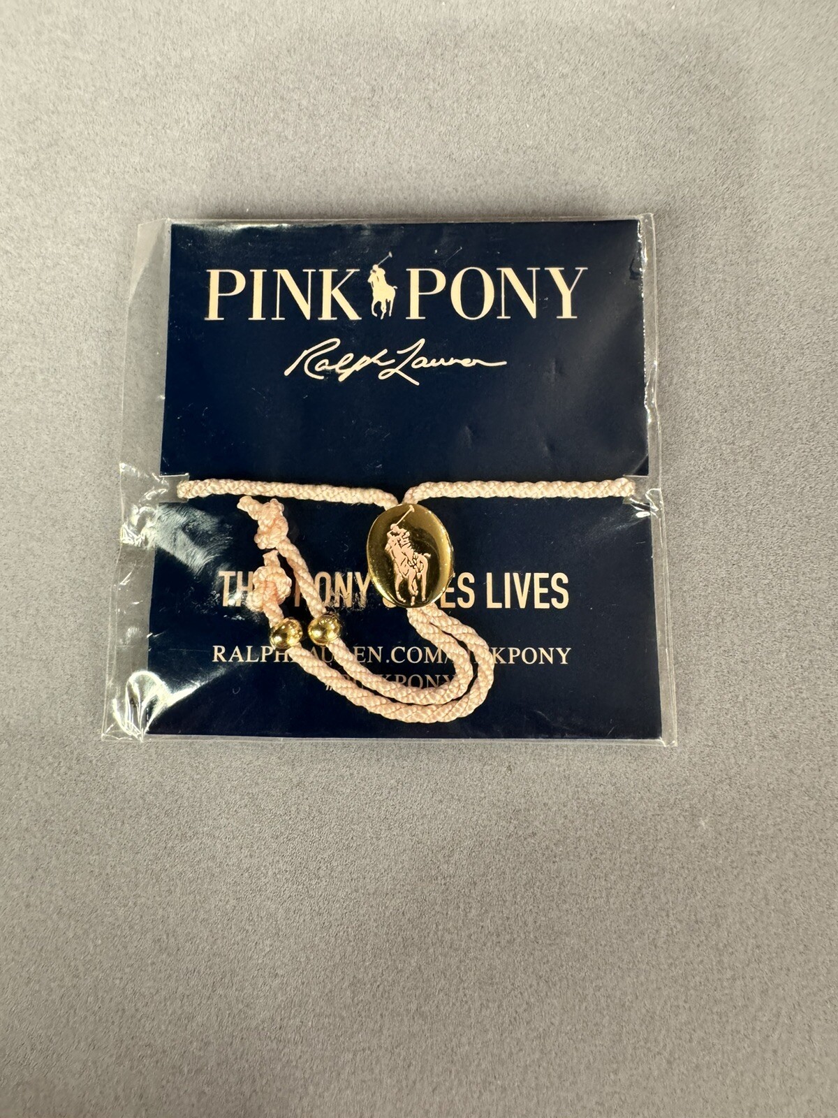 Ralph Lauren Pink Pony String Slide Bracelet Cancer Awareness Polo Adjustable
