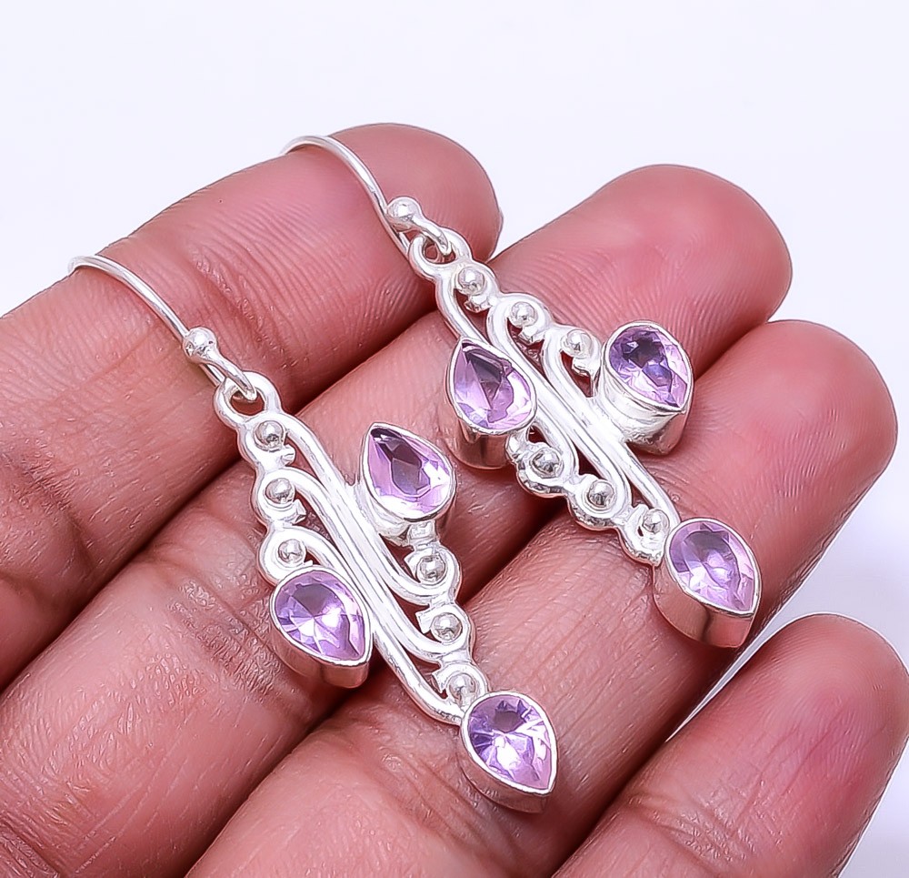 Pink Kunzite 925 Sterling Silver Handmade Earring 1.95″ E7, Christmas Gift