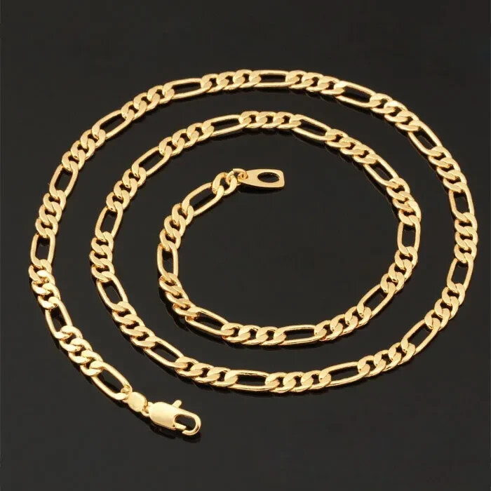 Genuine 18K Yellow Gold Filled Italian Figaro Chain Necklace, Many Width/Length