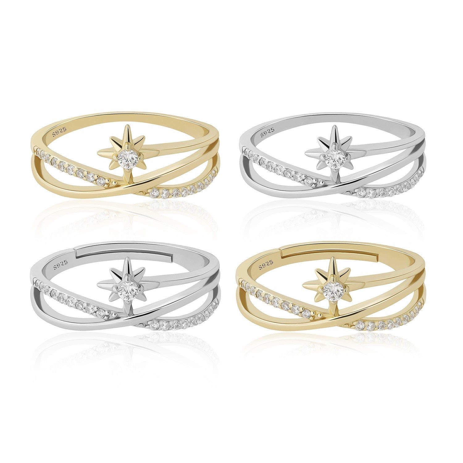 Meissa North Star Ring S925 Silver Stackable Open Band Rings Celestial Jewelry