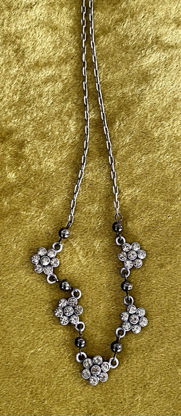 Smokey Crystal 1/2” Flower Floral Gunmetal Necklace 16 1/2” Adjustable Length