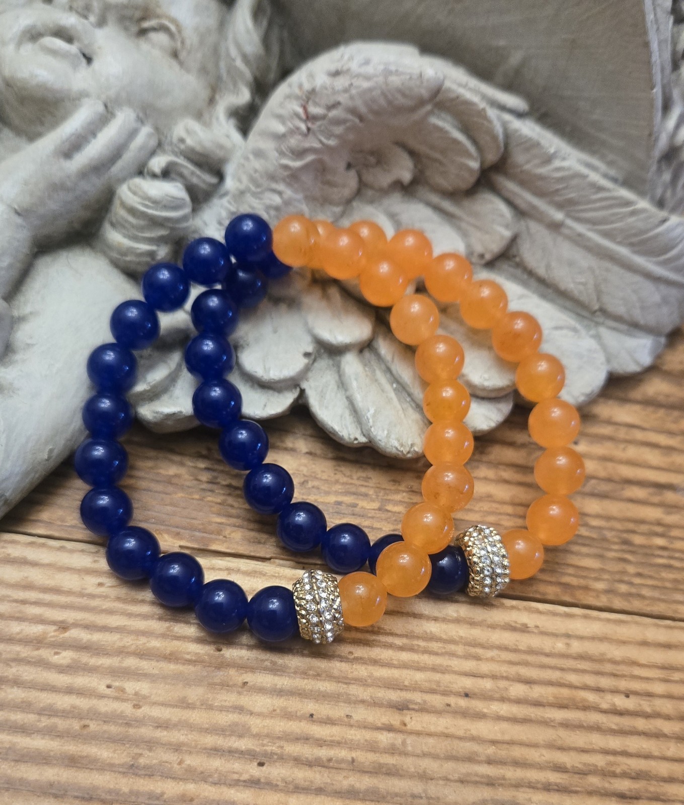 BLUE AND ORANGE BEADED BRACELET SET