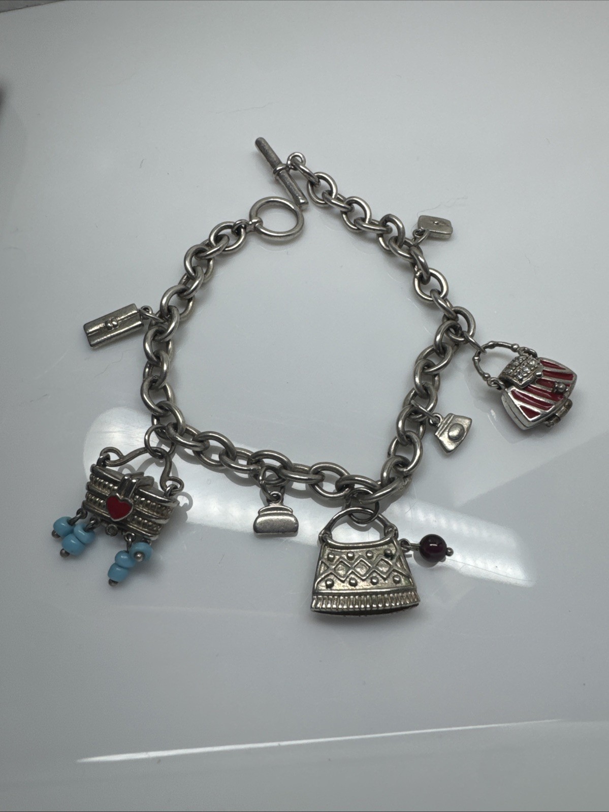 26 grams 925 Sterling silver handbag CHARM BRACELET Handbag Purses open j1-1