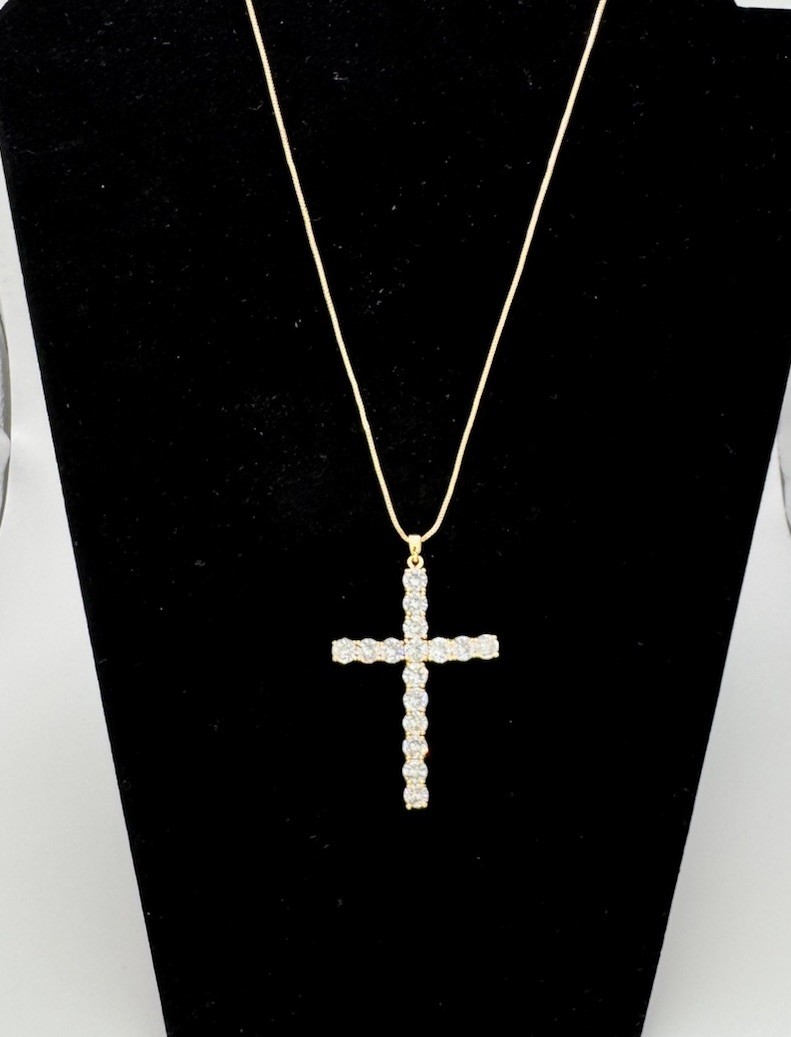Gold Toned, 26 Inch Large Cubic Zirconium Cross Necklace, Unisex, Iced Out