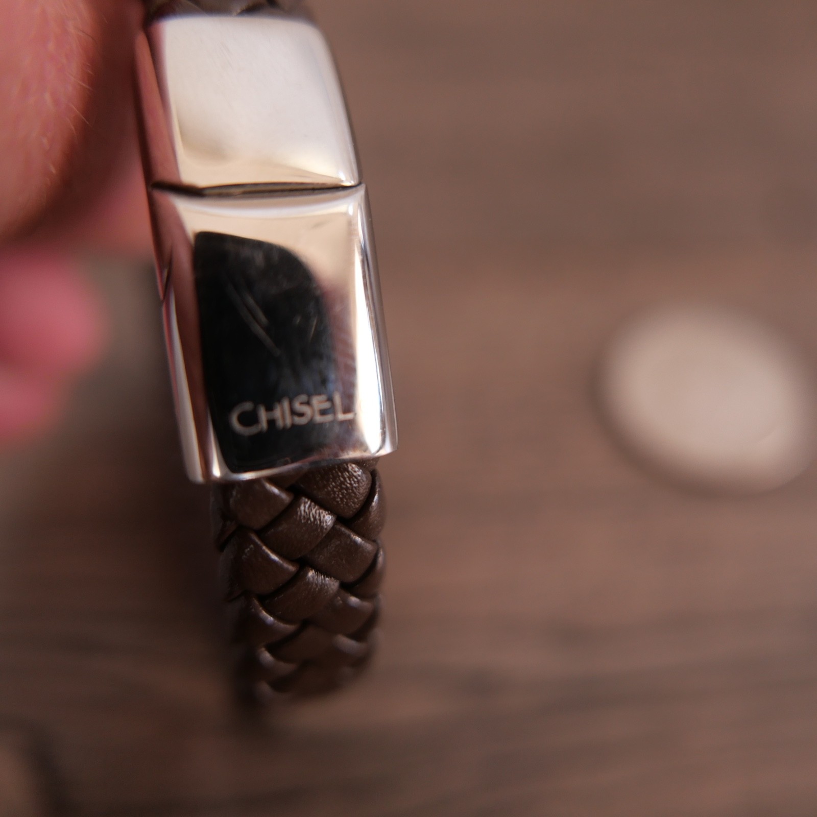 Stainless Steel Polished Braided Brown Leather 7.5″ Inch Bracelet !!! By Chisel