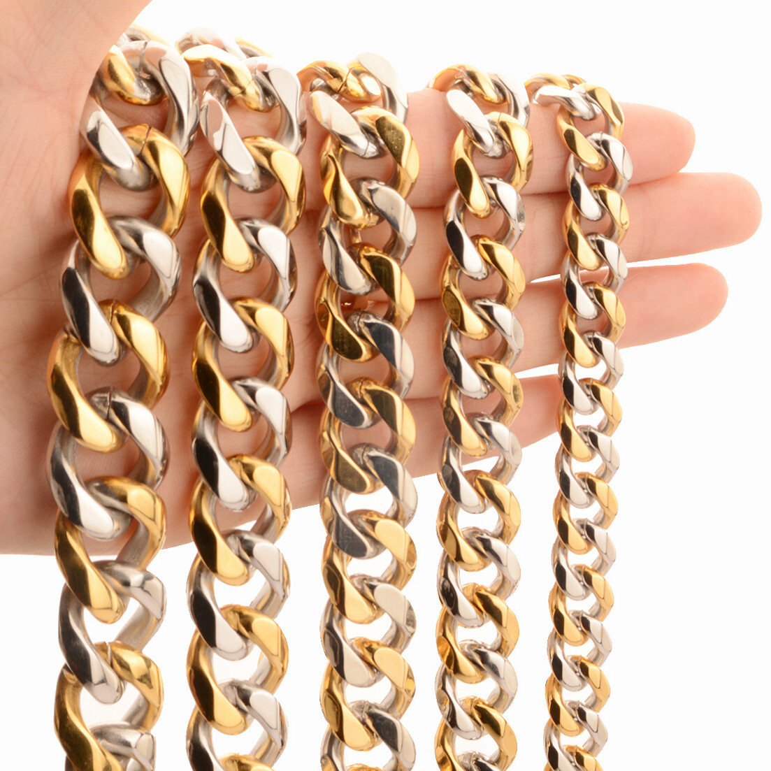 10mm-19mm Heavy Mens Chain 316L Stainless Steel Curb Cuban Link Necklace 7″-40″