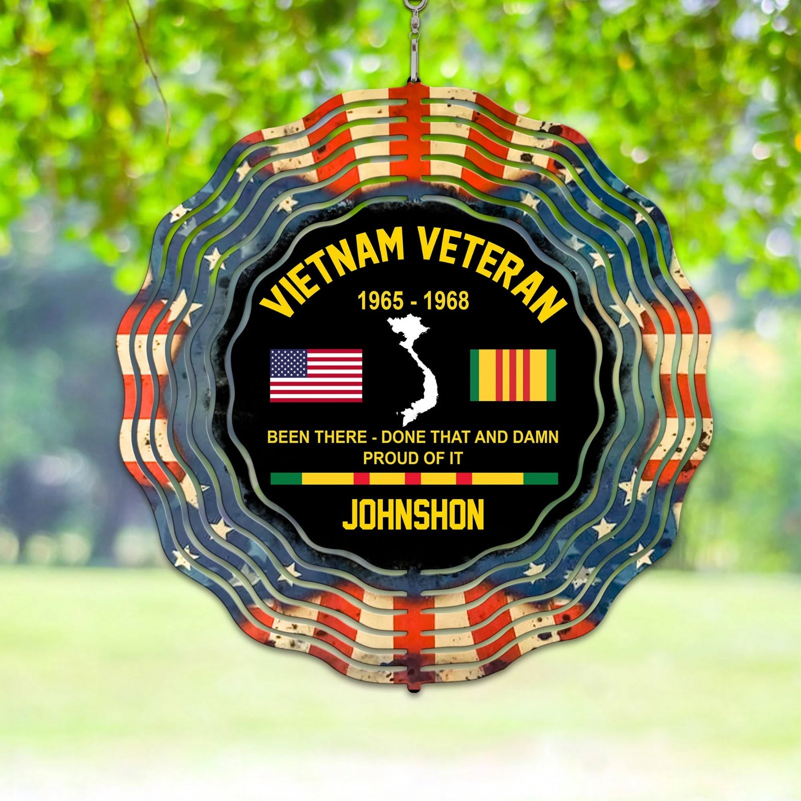 Personalized Vietnam Veteran Wind Spinner, Been There Done That, Proud Military