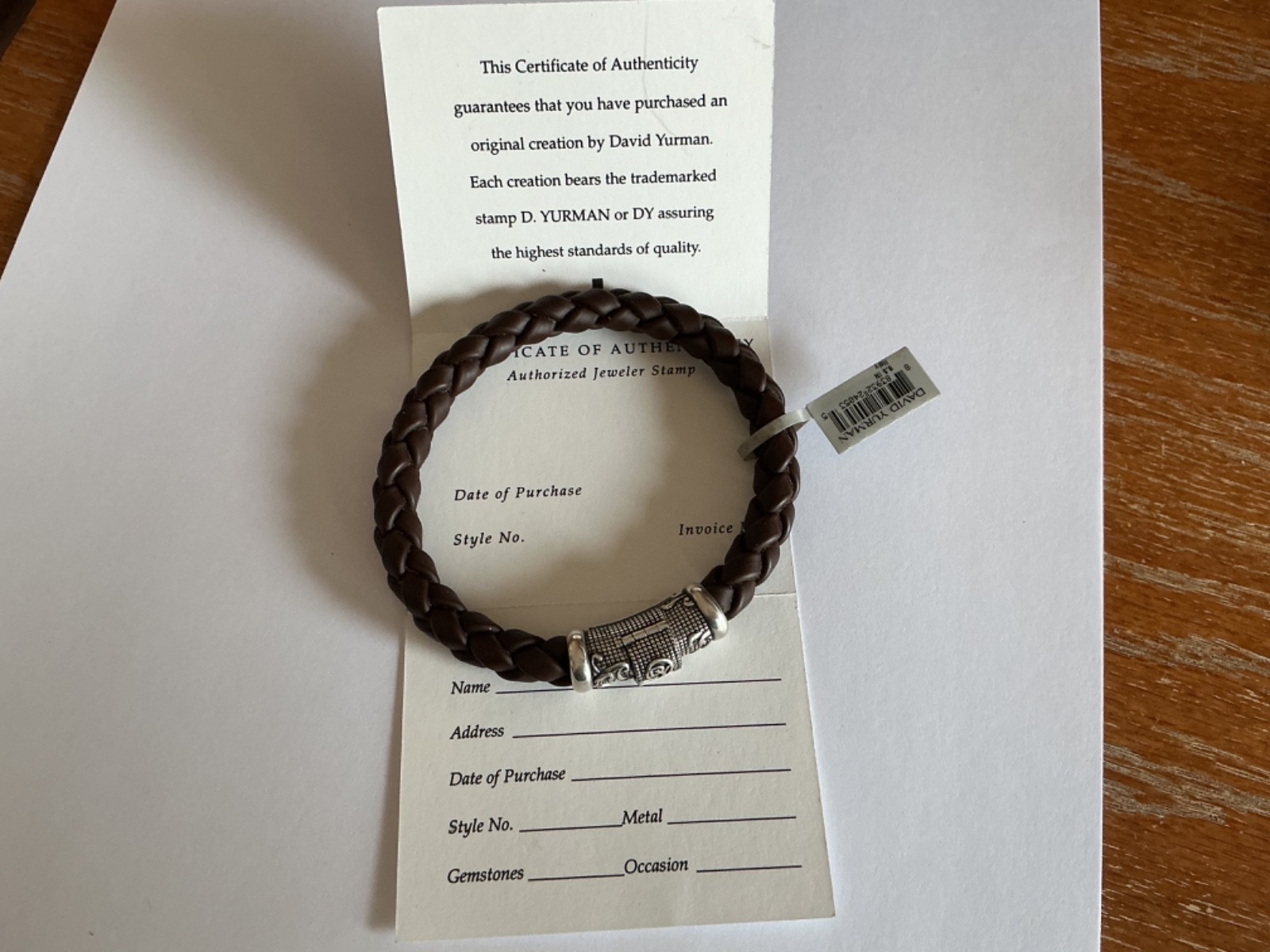 DAVID YURMAN BRACELET WAVES CLASP BRAIDED RUBBER-LARGE 8.5″-AUTHENTIC