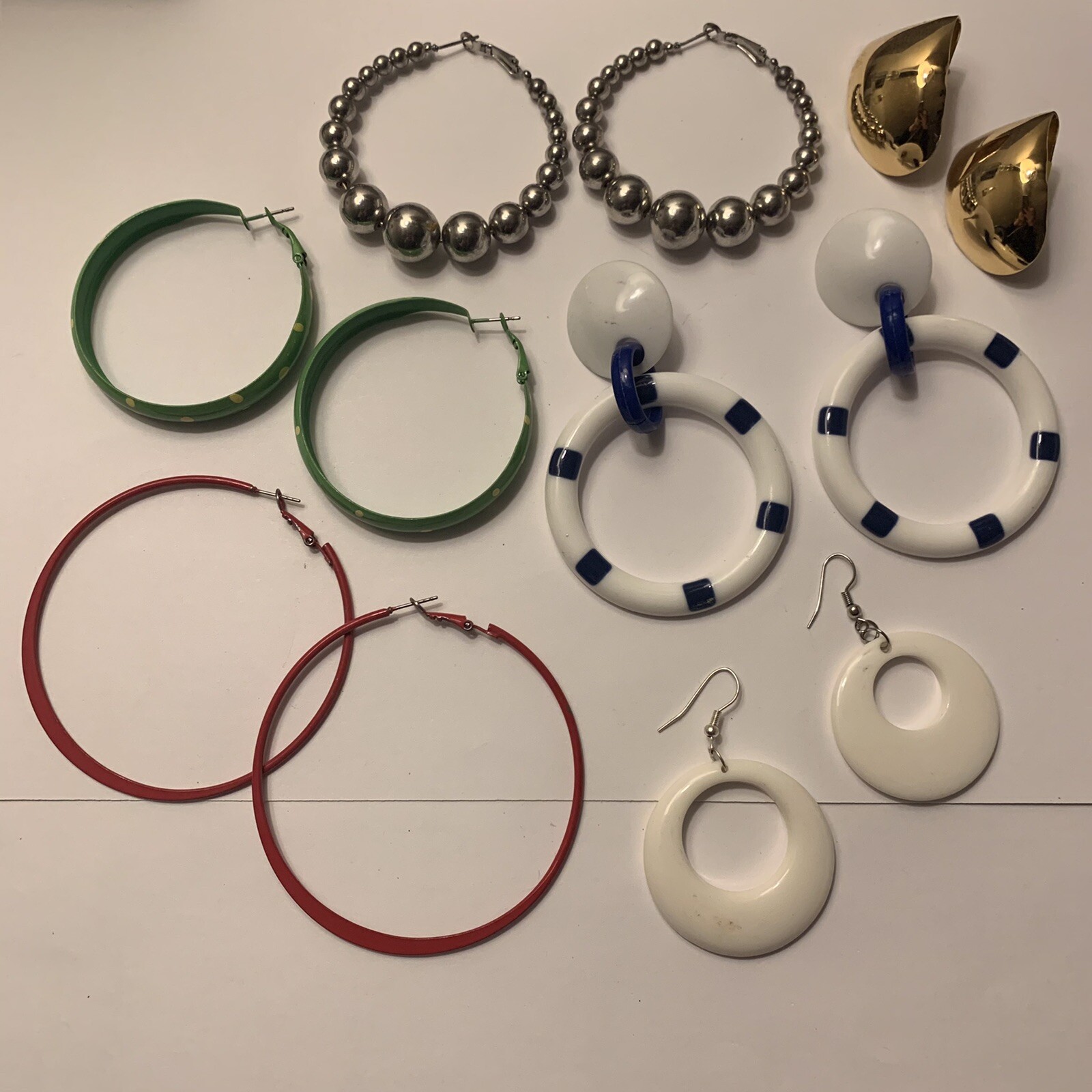 Lot Of 6 Costume Earrings Pierced Dangle / Hoop Metal / Plastic Mix