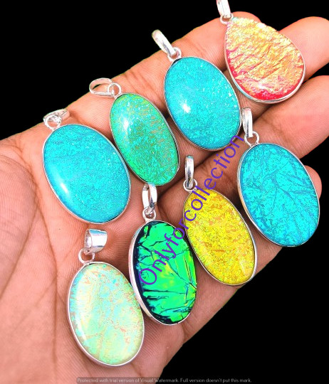 Dichroic Glass Gemstone 925 Sterling Silver Plated Pendants Lot Jewelry