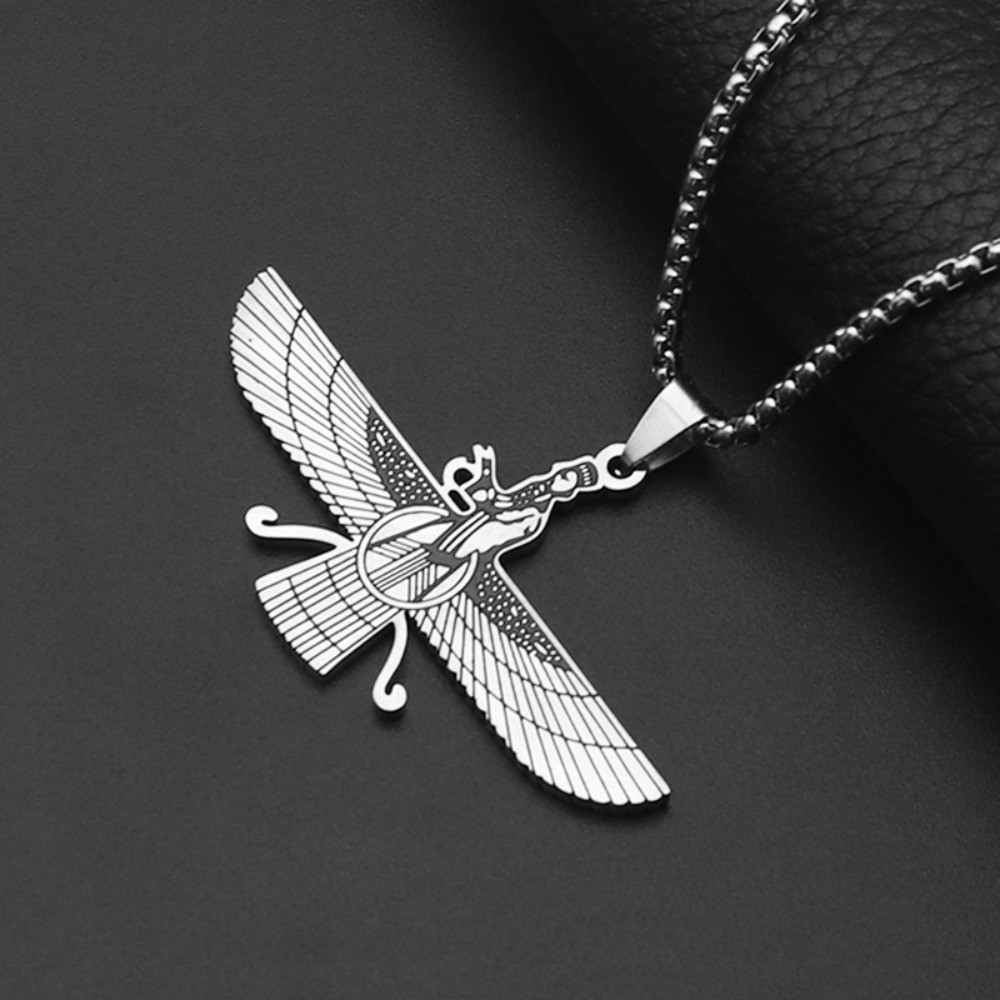 Hip-hop Stainless Steel Vintage Zoroastrian Wild Goose Pendant Necklace Men Gift