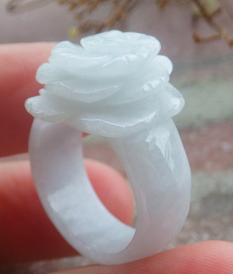 Video Certified Natural A Jadeite Jade Circle Rose Flower Ring NO.8 # 117021 TS