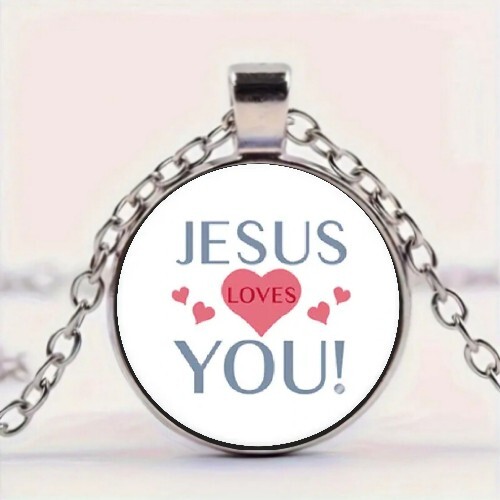 Religious Love Design Round Glass Pendant Necklace