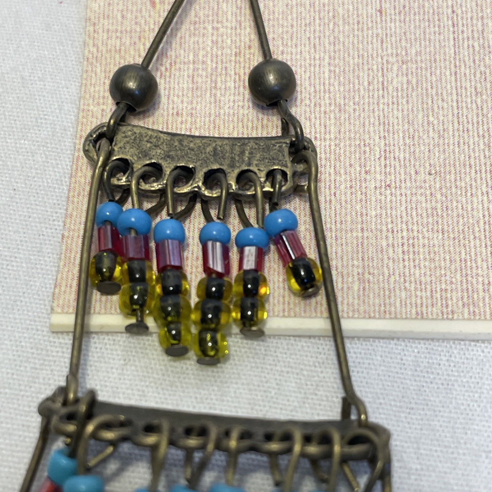 Red Camel Boho Micro Bead Chandelier Earrings 3 Tier Fringe Dangle Drop 4.5″