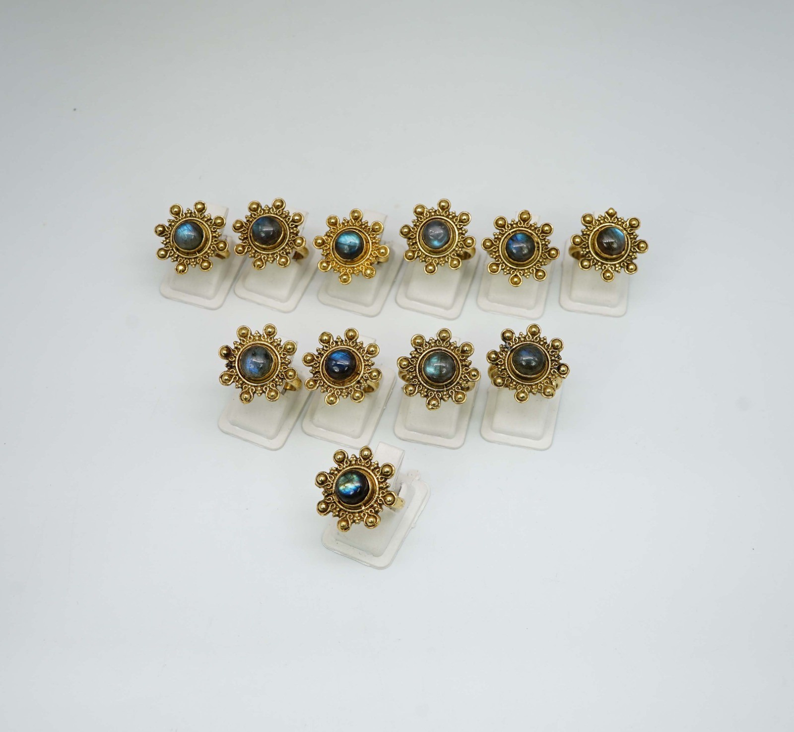 Wholesale 11PC 925 Solid Brass Labradorite Ring Lot