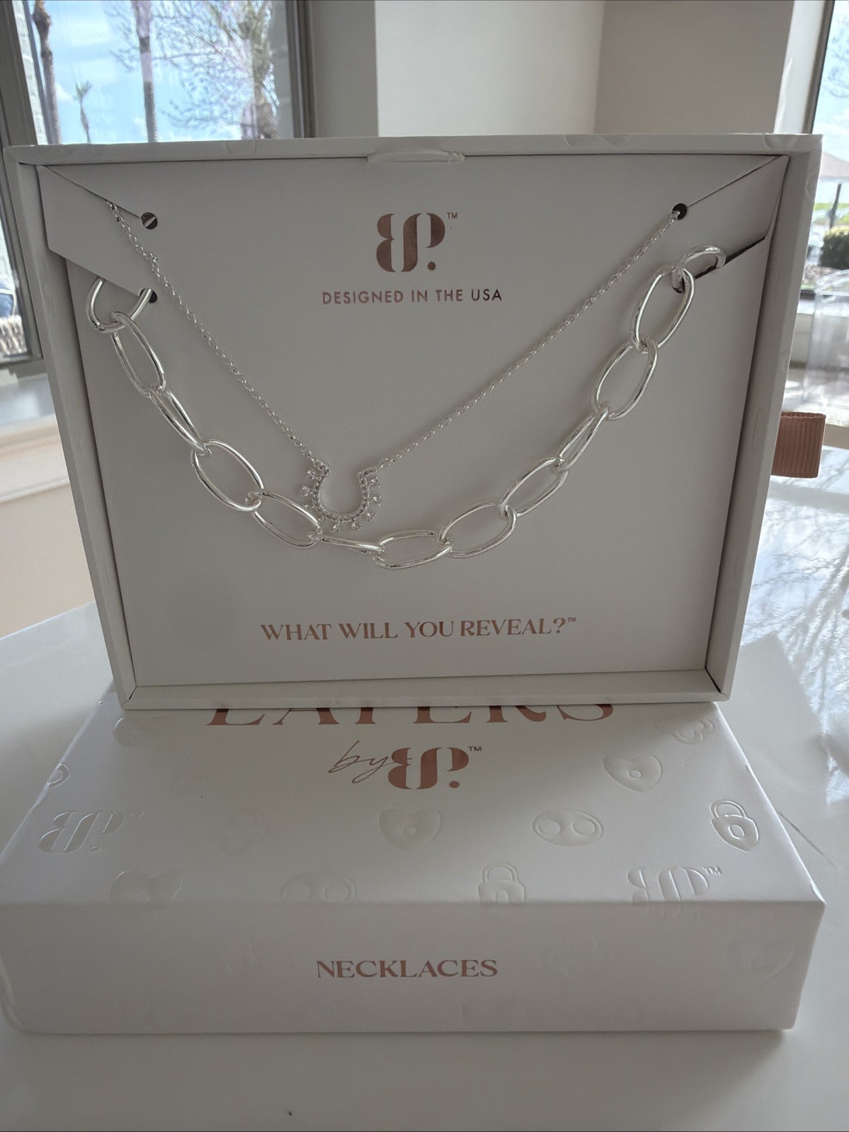 Ring Bomb Party Luxe Layers Sunset Shimmer Layered Necklace CZ Horseshoe