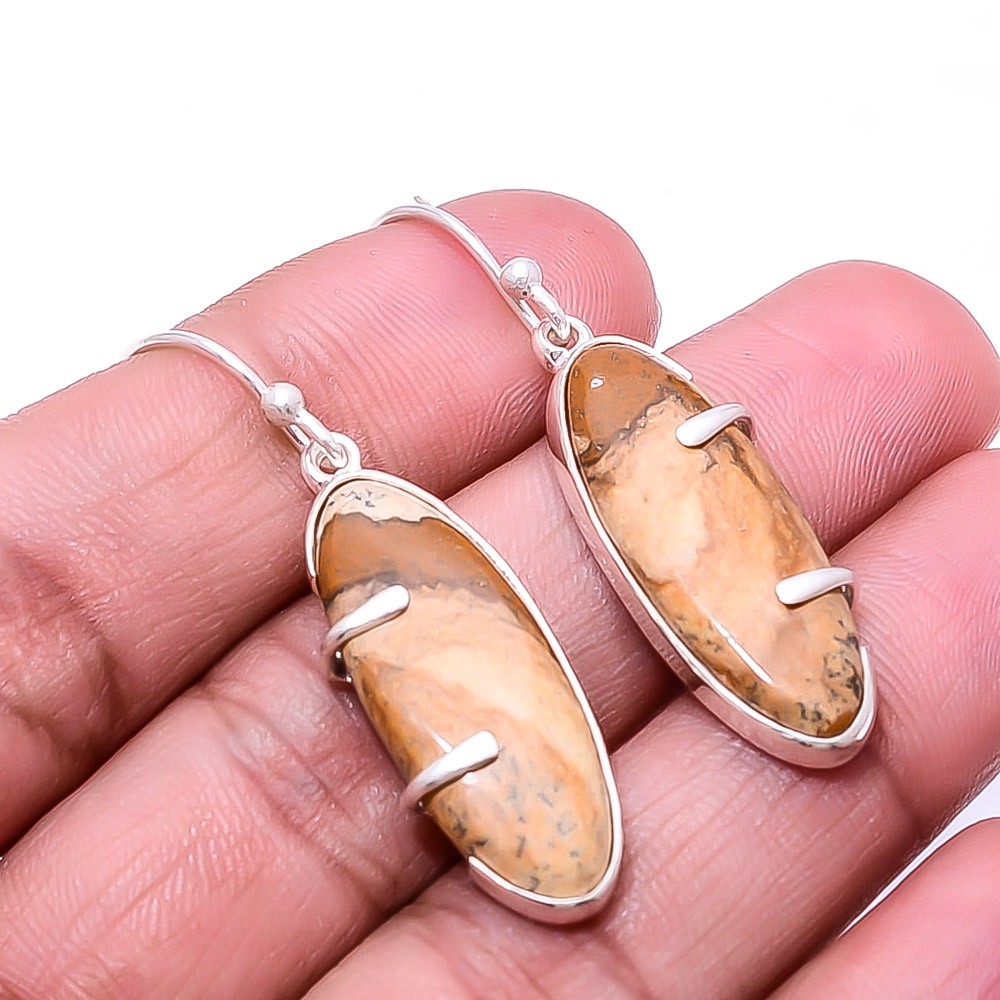 Natural Picture Jasper 925 Sterling Silver Earring 1.76″ E67, Christmas Gift