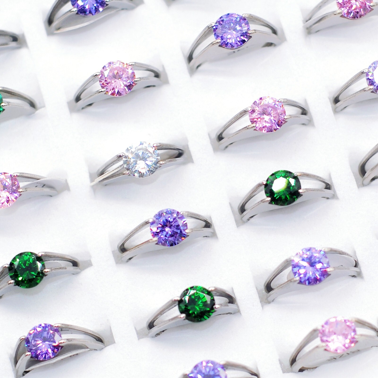 Bulk Wholesale 30 Colorful Crystal CZ Woman Wedding Rings Fashion Finger Jewelry
