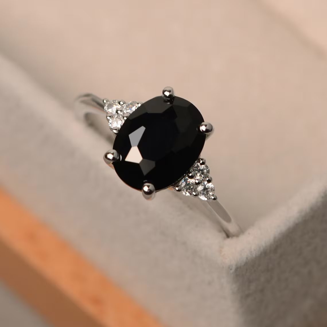 Black Onyx 2CT Oval Gemstone 925 Silver Plated Art Deco Ring Duty Free