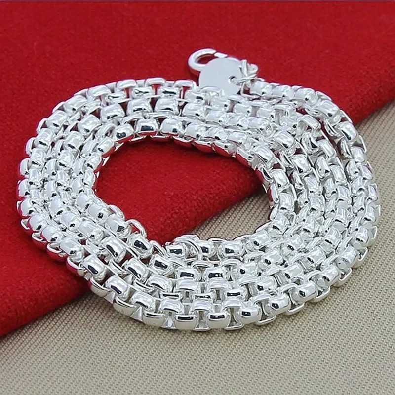 40 -60CM Mens Womens 925 Sterling Silver Smooth Round Box Link Chain Necklace
