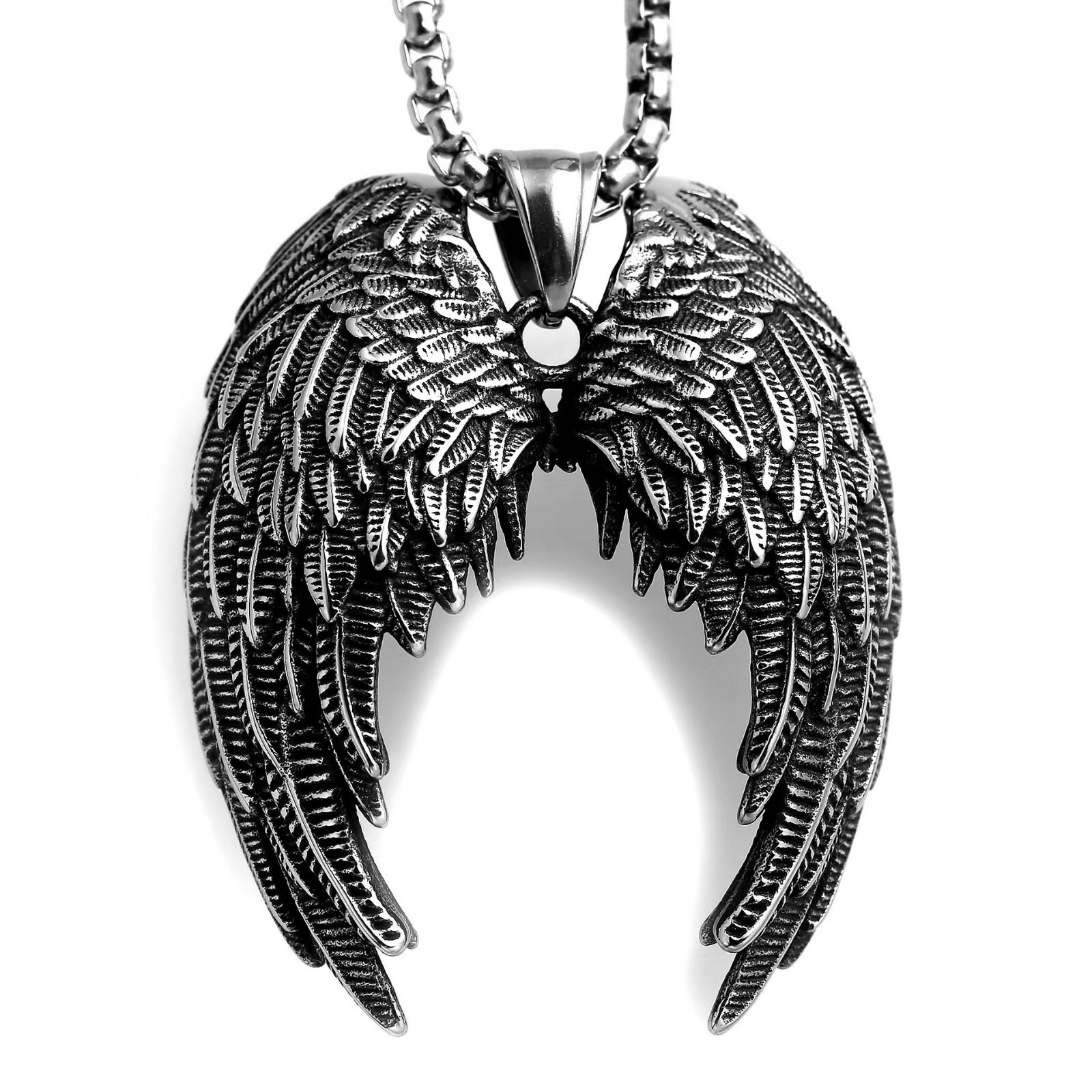 Silver Guardian Angel Wings Pendant Necklace Protection Jewelry For Men Women