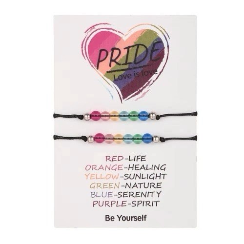Pride Bracelet Rainbow Beaded Friendship Love is Love Card Gay LGBTQ Jewellery