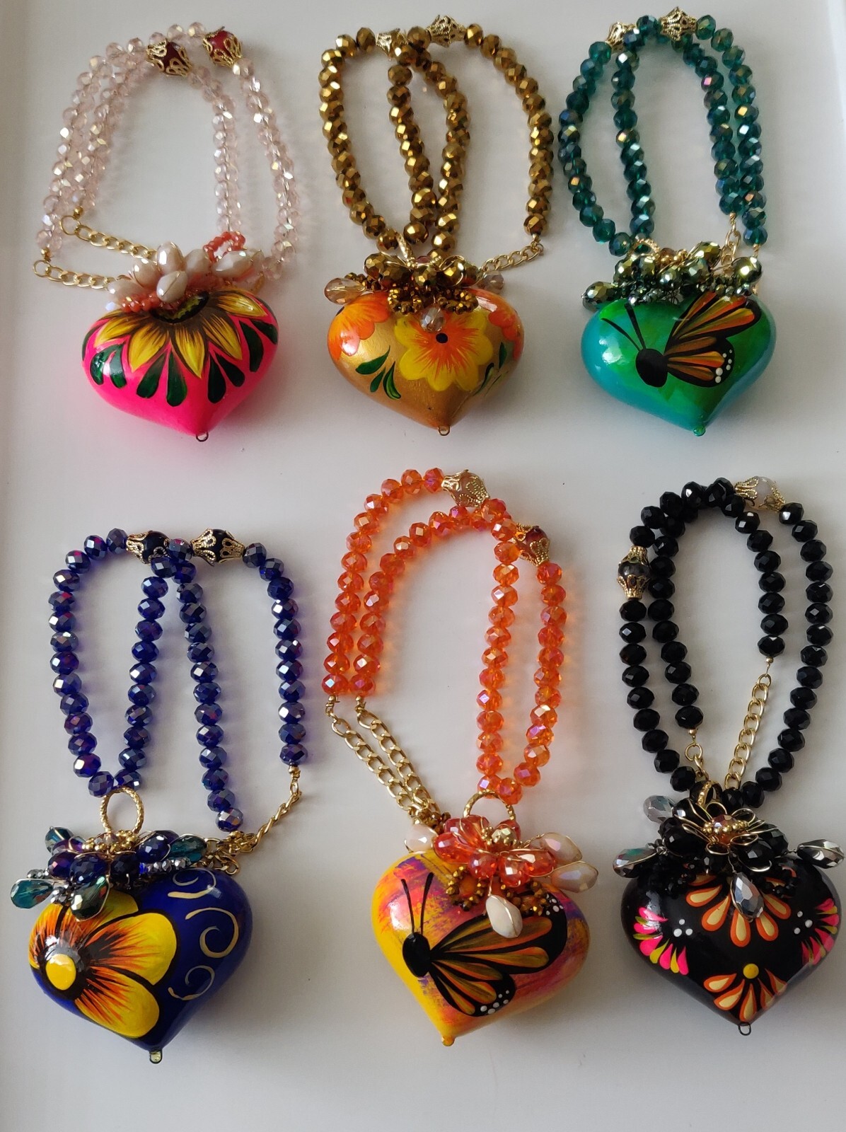 collar de corazon ceramica, artesanal mexicano, hand made. lote de 6 piezas
