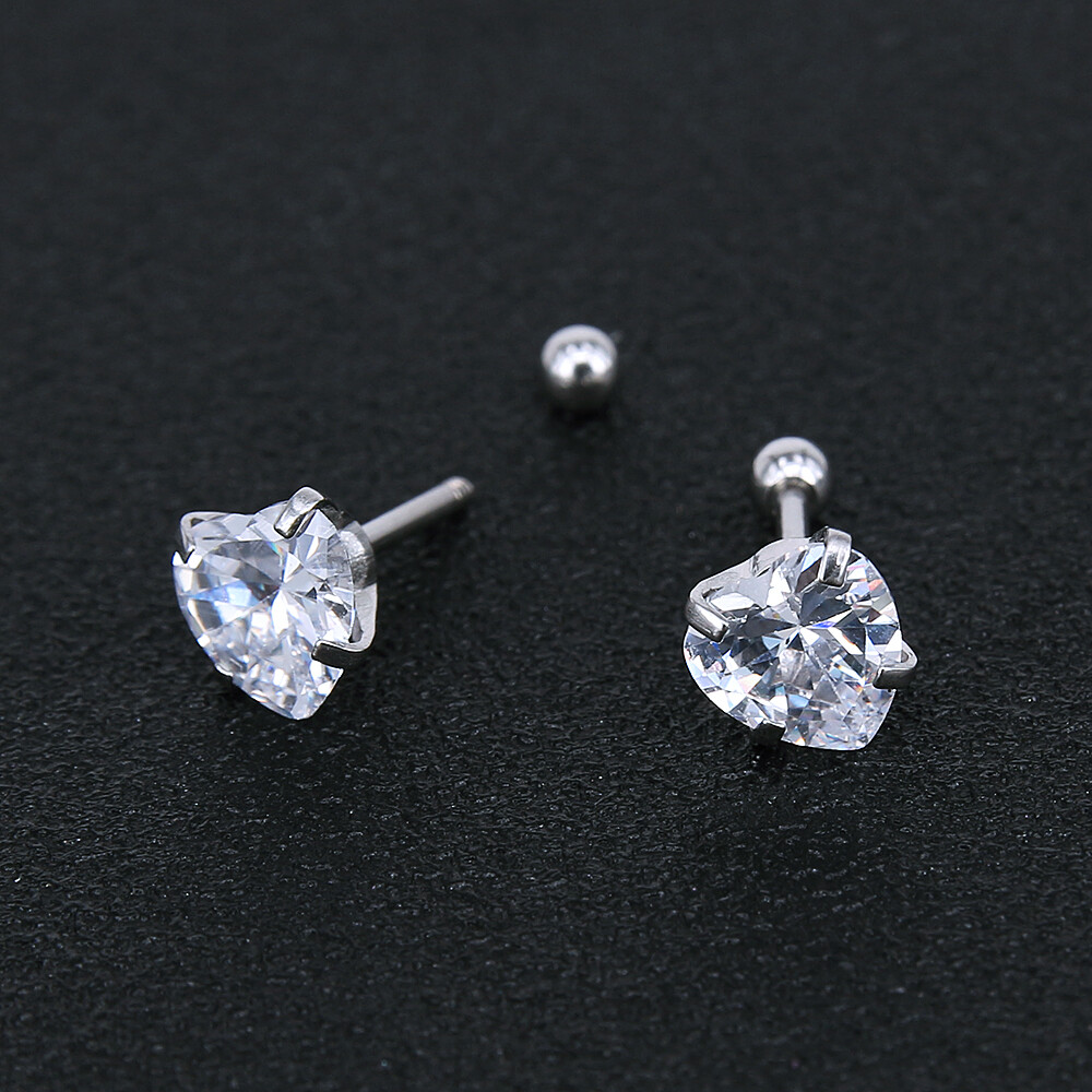 16G Heart Shpae CZ Stud Earrings Stainless Steel Helix Conch Cartilage Piercing