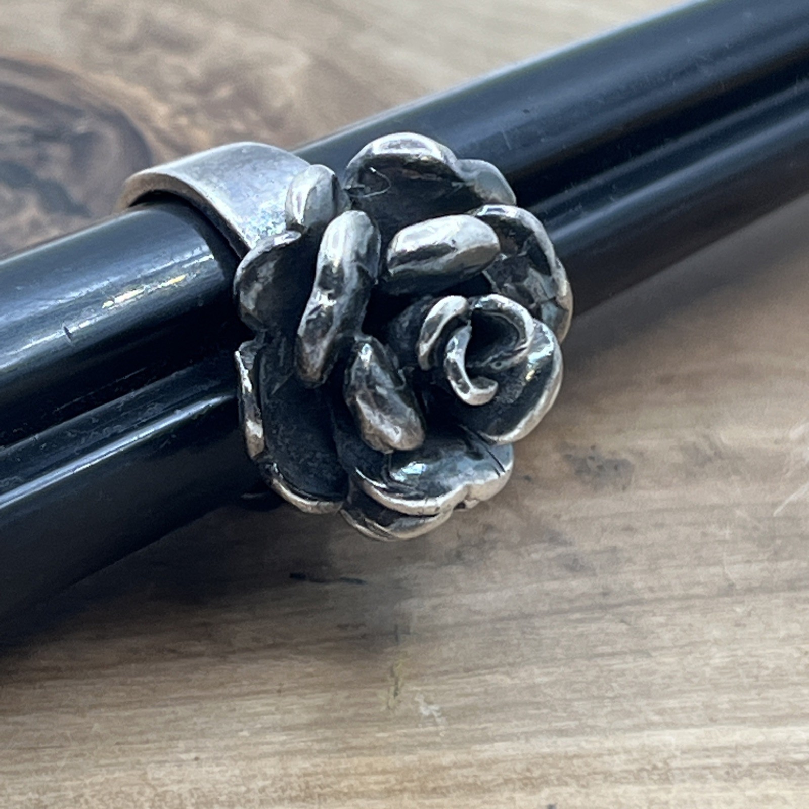 Sterling Silver 925 Chunky 3D Rose Flower Statement Ring Size 4.5 Vintage