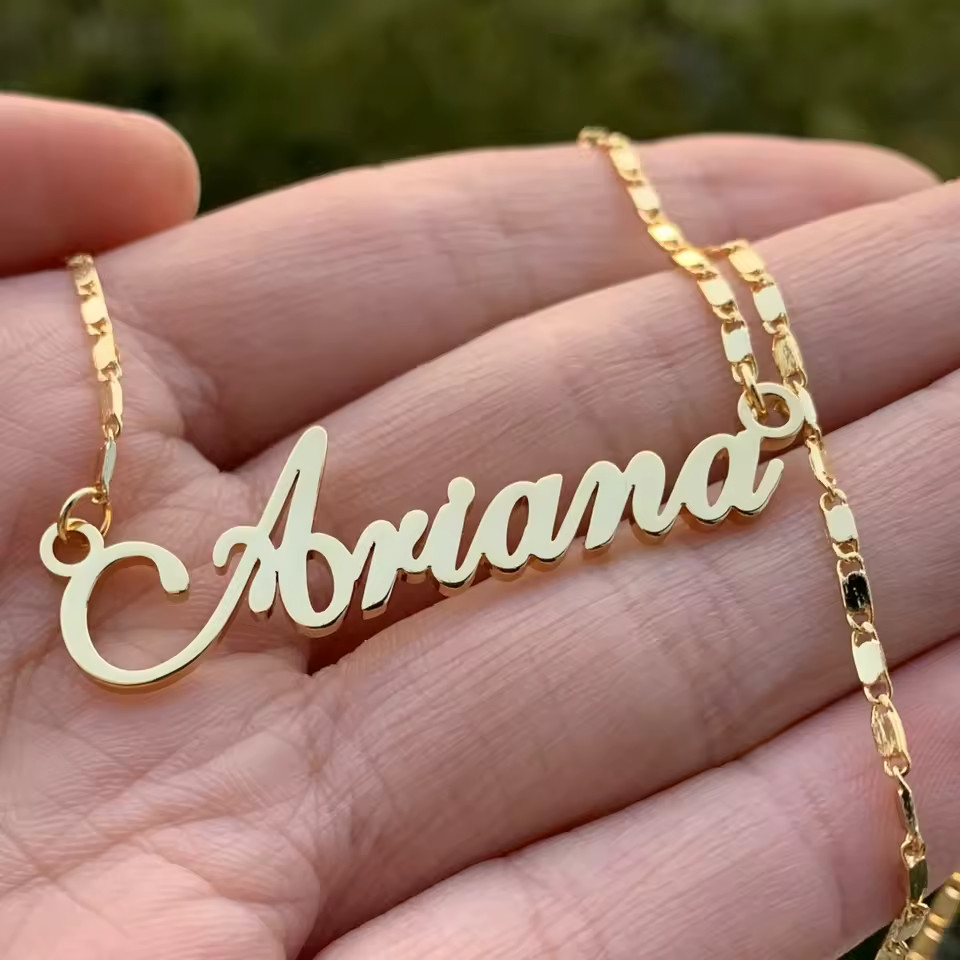 Custom Tile Chain Name Necklace Personalized Pendant Jewelry Gold Silver Gift