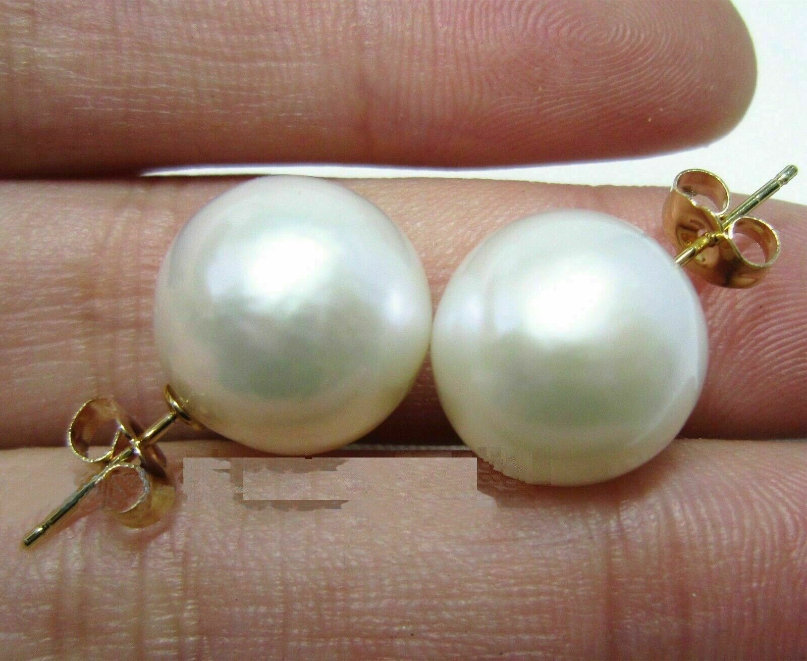 New Huge 12-13mm South Sea White Pearl Earring 14k Yellow Gold