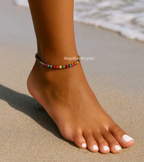 Pride2025 Vintage Rainbow Galaxy Sea Sediment Jasper Anklet Energy Reiki Gifts