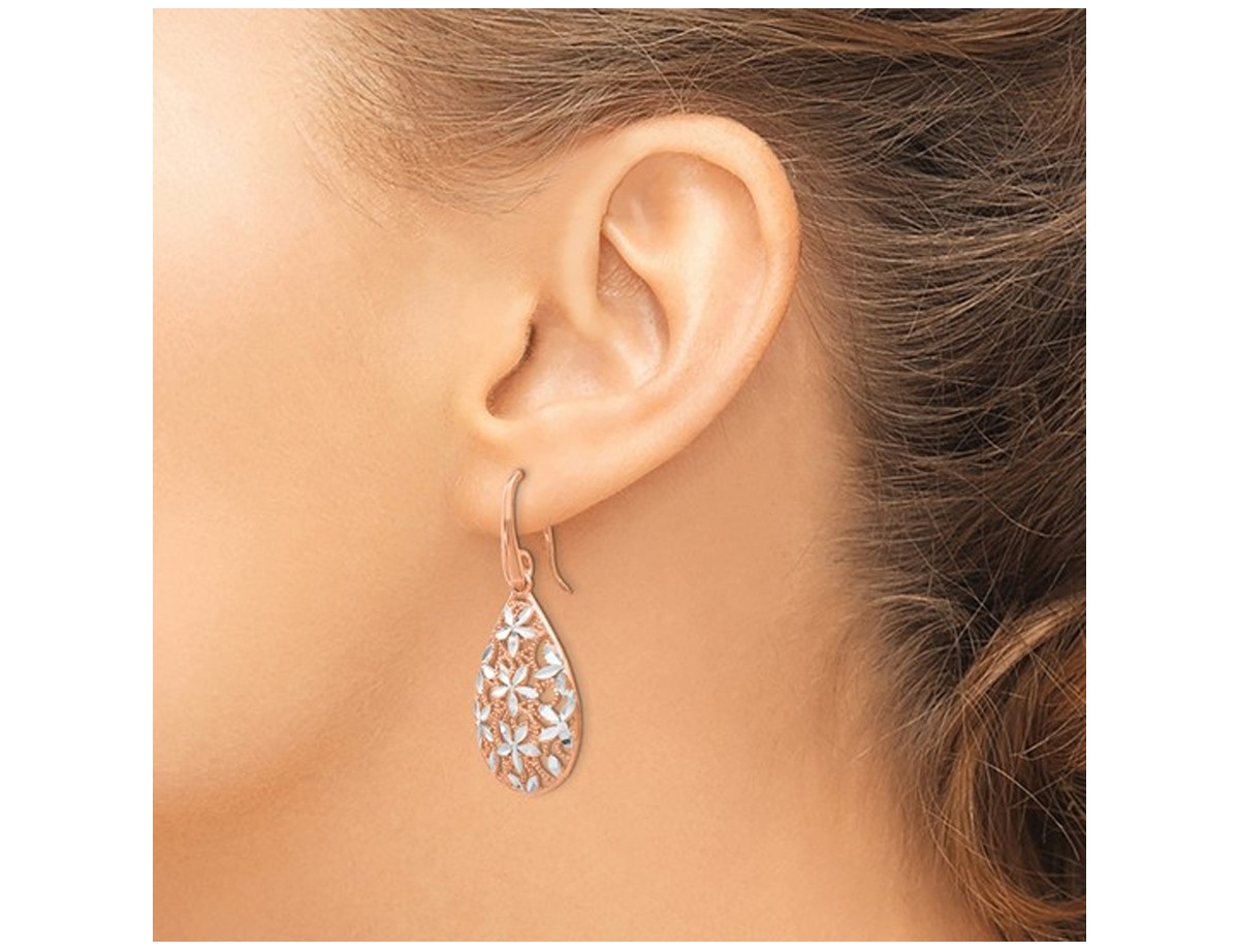 Rose Plated Sterling Silver Flower Drop Earrings