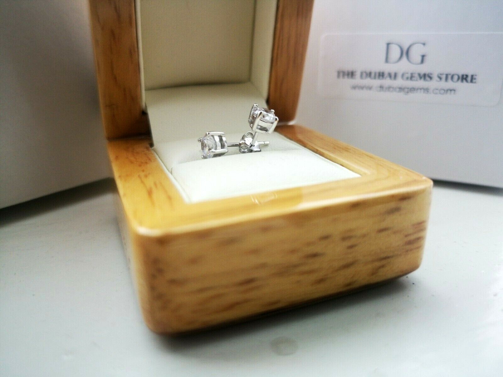 Genuine Silver DG Simulated Diamond Stud Earrings with Free Gift Box Included