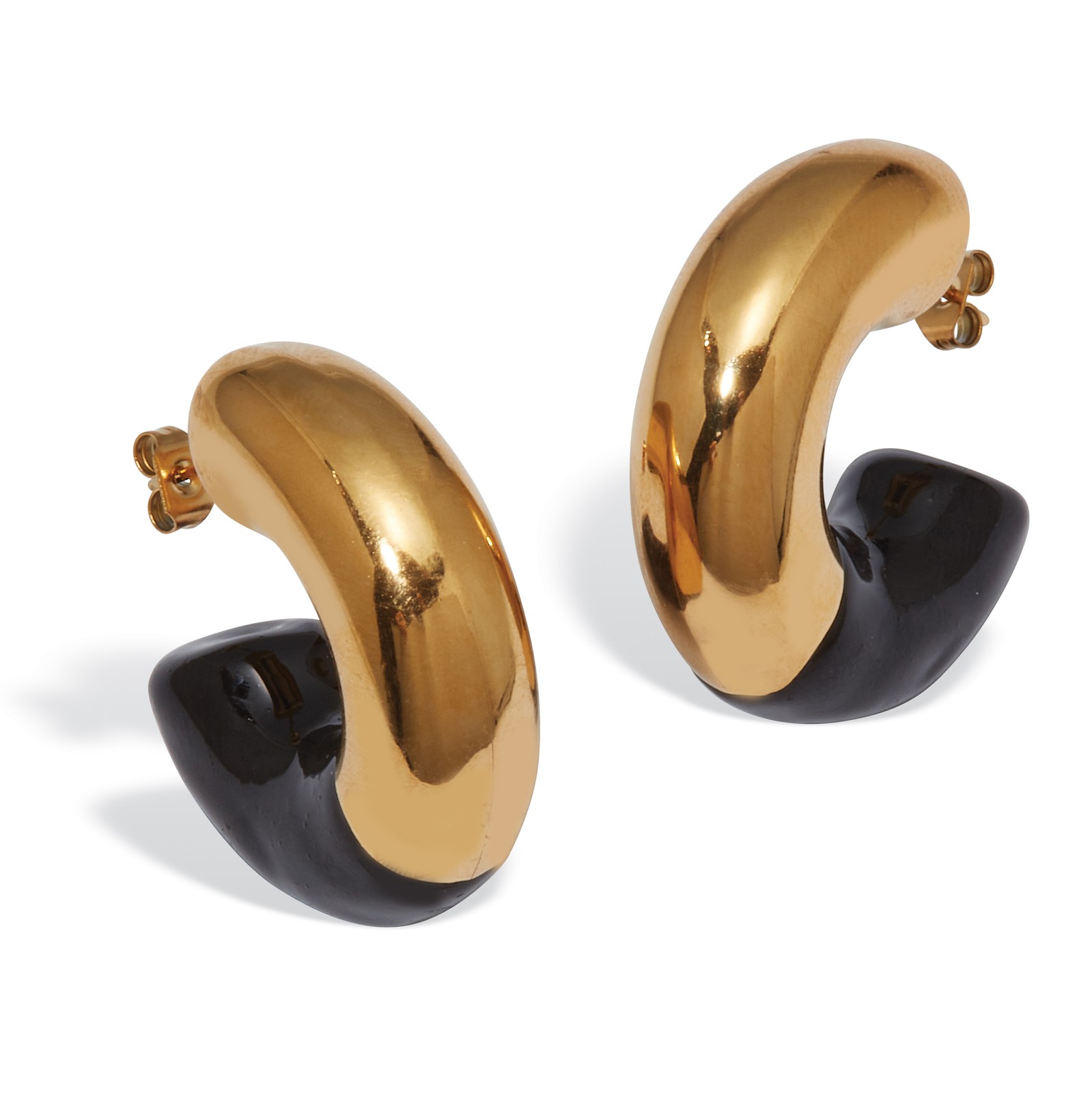 Yellow Gold Ion-Plated Stainless Steel Black Enamel Chunky Hoop Earrings