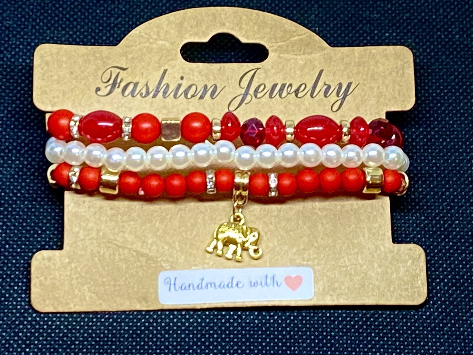 Alabama Inspired Crimson, White, & Gold Elephant Stacked Bracelet – Stylish