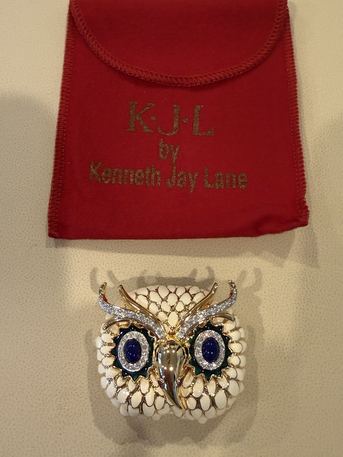 NEW Kenneth Jay Lane Wise Owl Enamel Pin RARE VINTAGE!