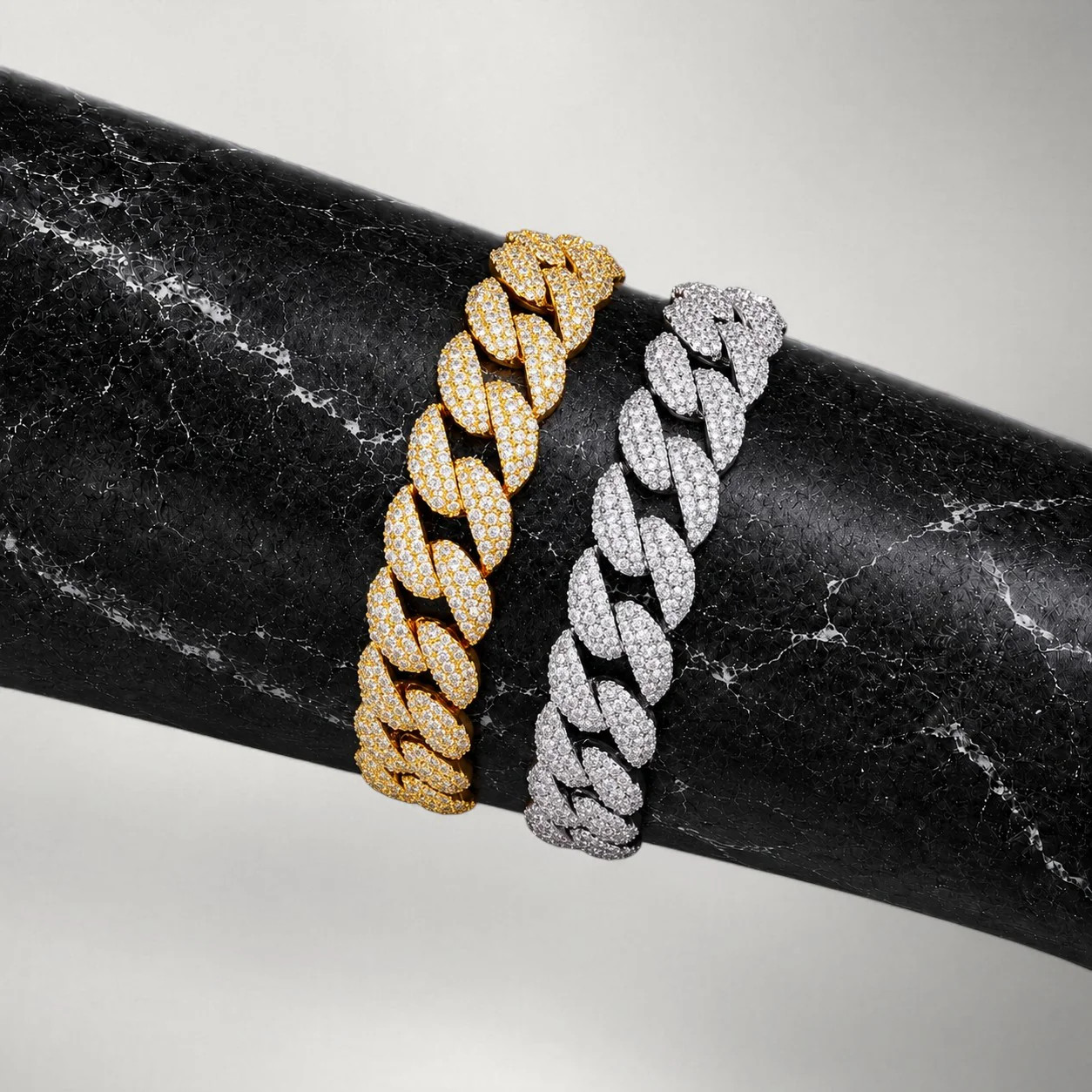 Iced Cross Cuban Link Bracelet — Solid 925 Moissanite & CZ, 15mm Miami Cuban