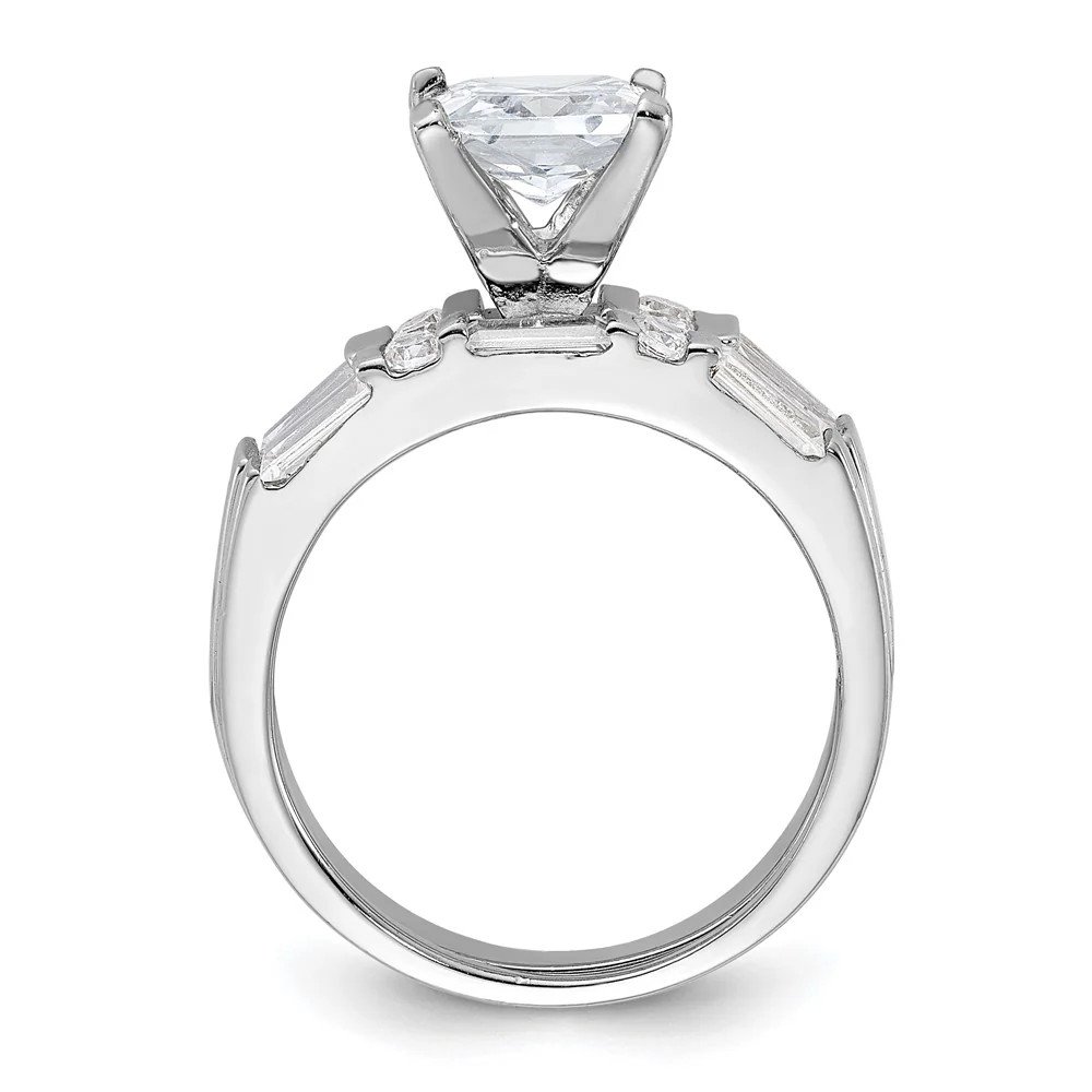 Sterling Silver Rhodium-Plated CZ 2 Piece Wedding Ring Set