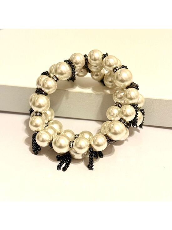 Chico’s Gunmetal Chain Pearl Statement Bracelet NWOT