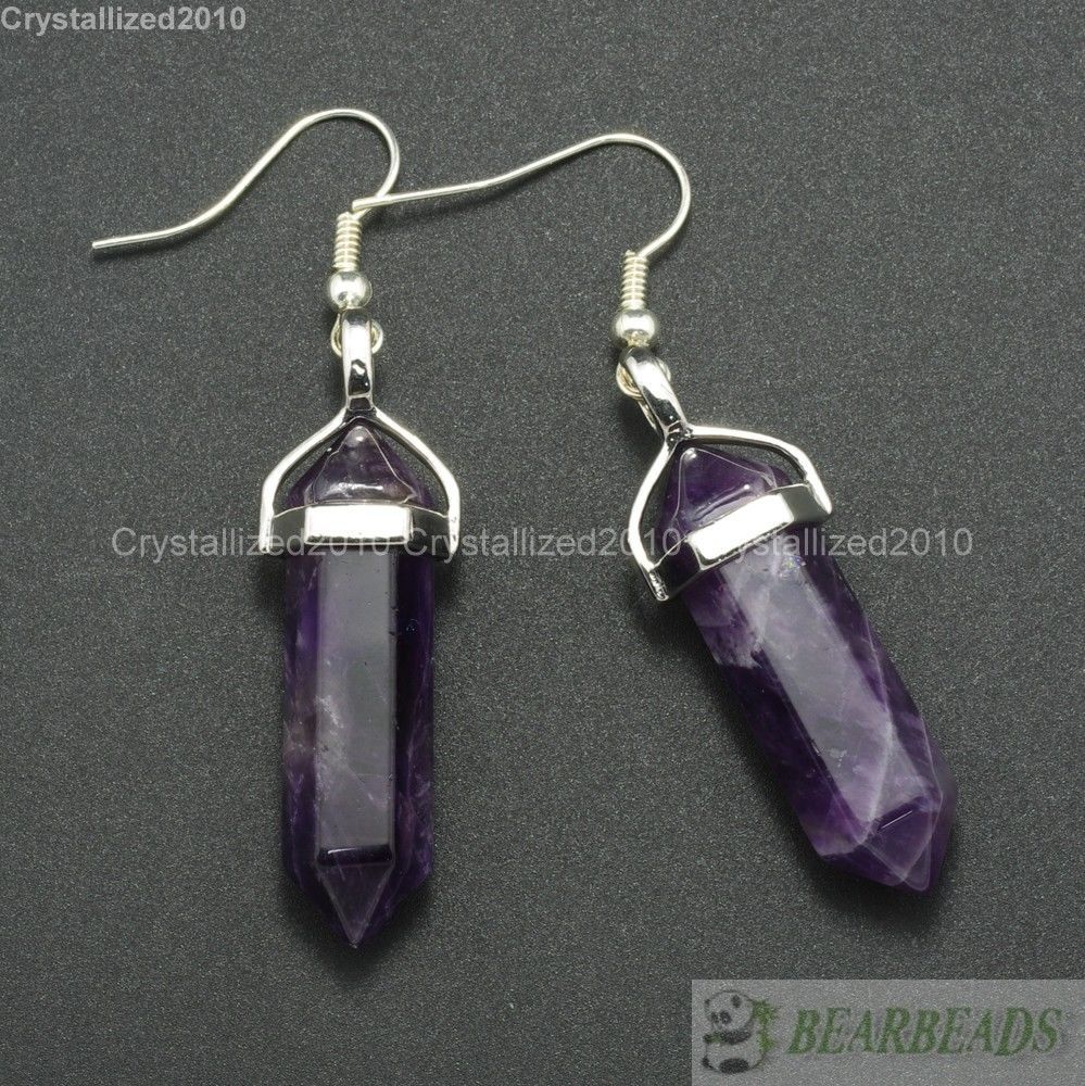 Natural Mixed Gemstone Hexagonal Pointed Reiki Chakra Healing Beads Earrings