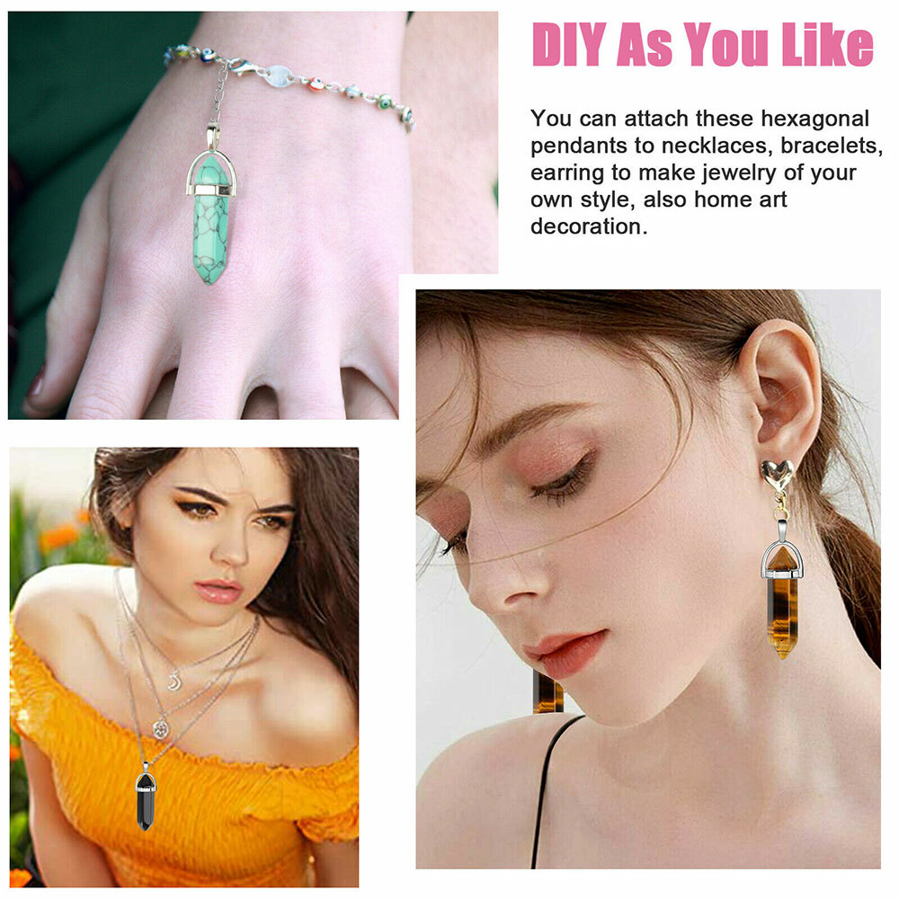 16/32/48PC Natural Quartz Crystal Point Chakra Healing Gemstone Necklace Pendant